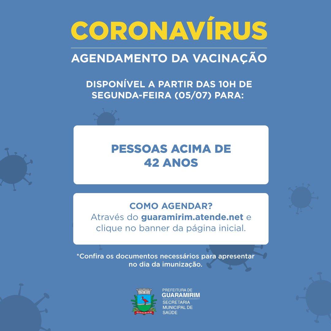 Município abre agendamentos da vacina para pessoas com mais de 42 anos