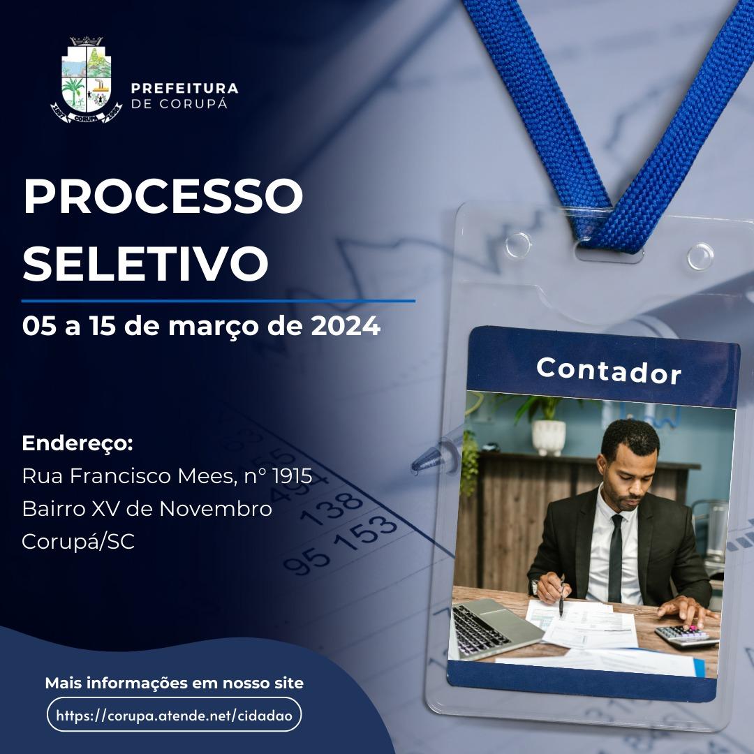 Abertas inscrições para o cargo de Contador na Prefeitura de Corupá
