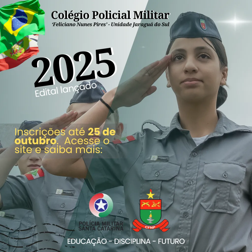 Colégio Policial Militar abre 75 vagas para 2025 em Jaraguá do Sul