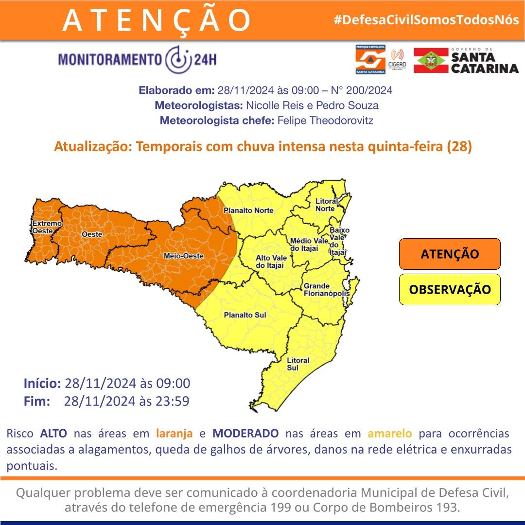 Temporais com chuva intensa nesta quinta-feira (28)