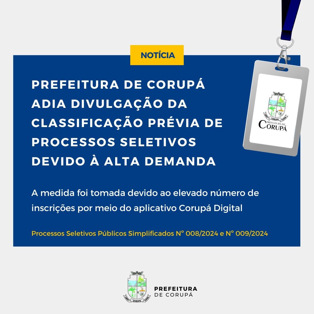 Prefeitura de Corupá adia divulgação de resultado de processo seletivo