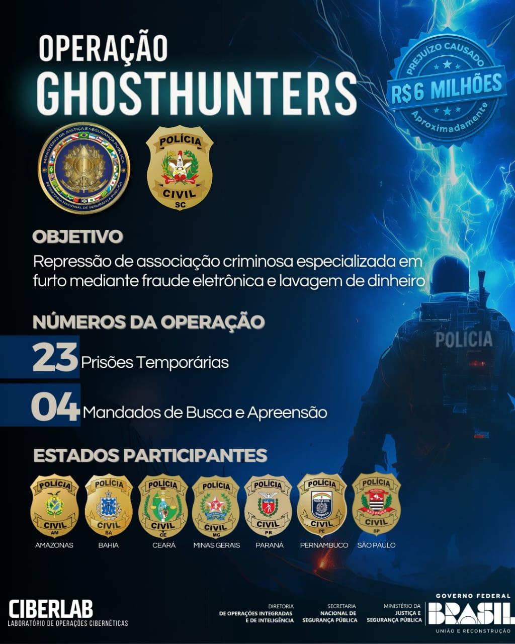 Polícia Civil de Santa Catarina deflagrou a OPERAÇÃO GHOSTHUNTERS