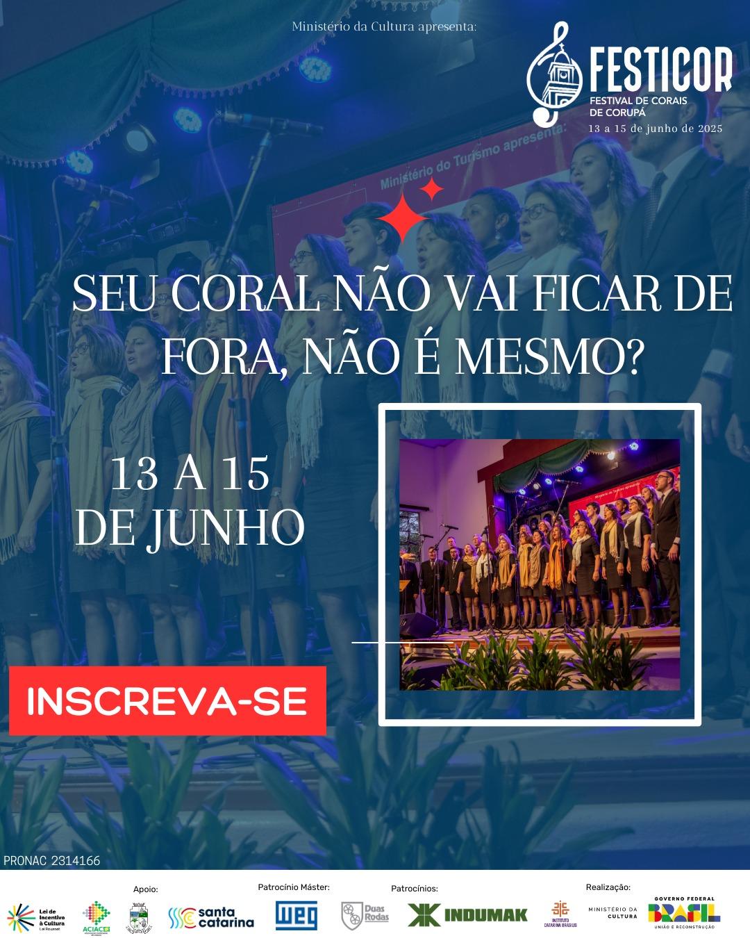 Últimos dias para se inscrever na segunda edição do Festival de Corais de Corupá