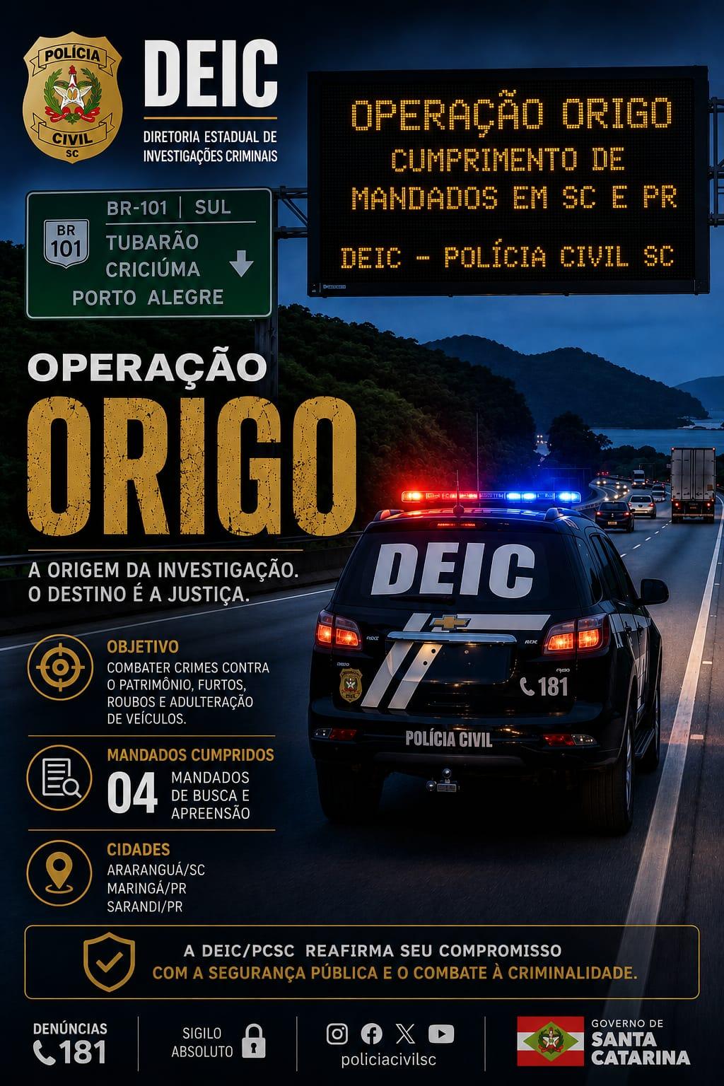 Polícia Civil de Santa Catarina deflagra Operação Origo para investigar possível adulteração de caminhões