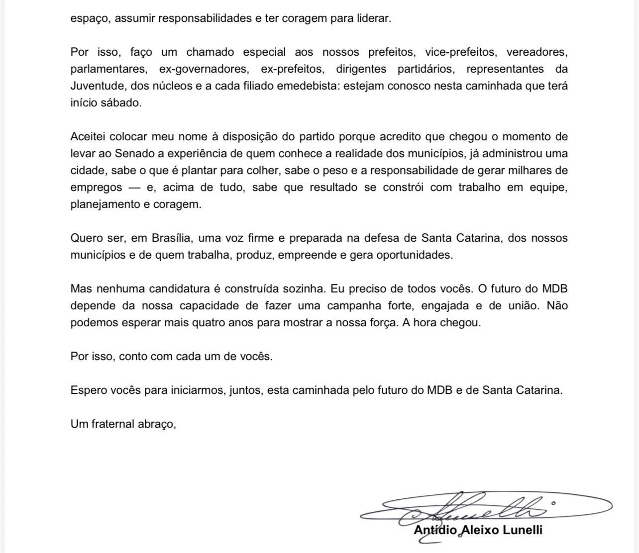 Carta para lideranças do MDB