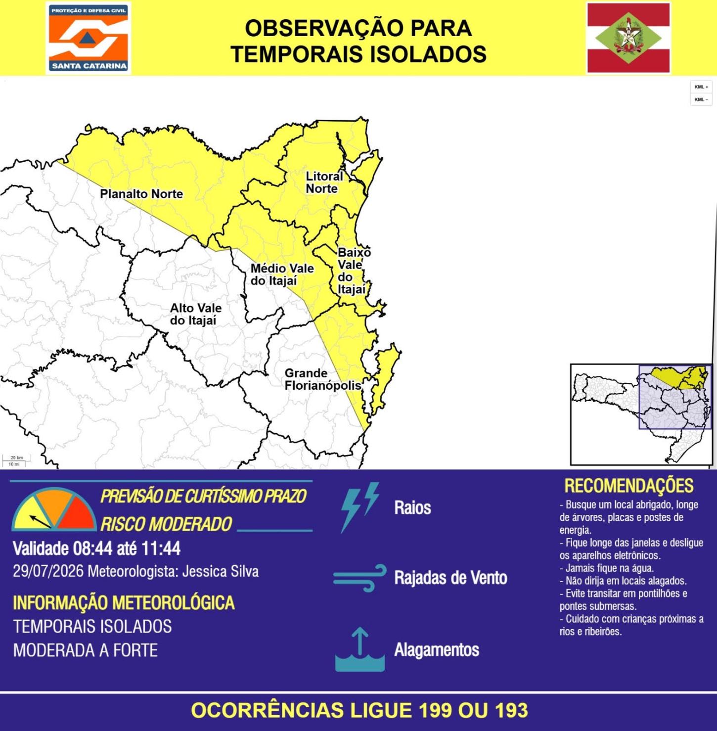 Mapa de incidência da Defesa Civil de SC