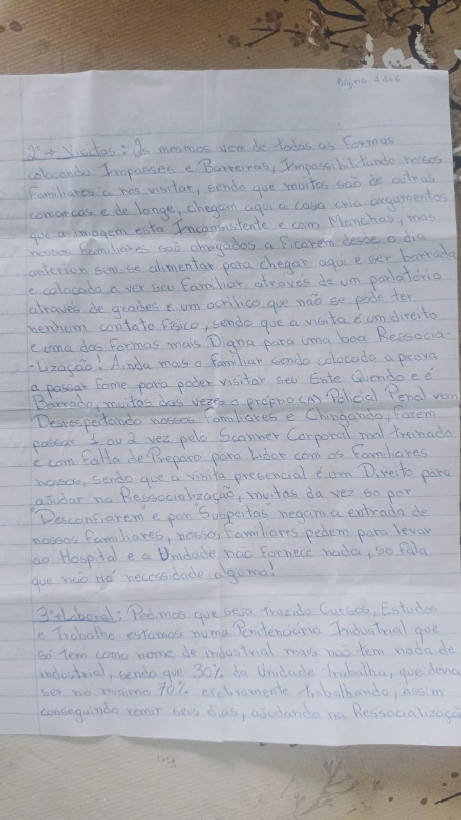 Carta da Penitenciária Industrial de Blumenau