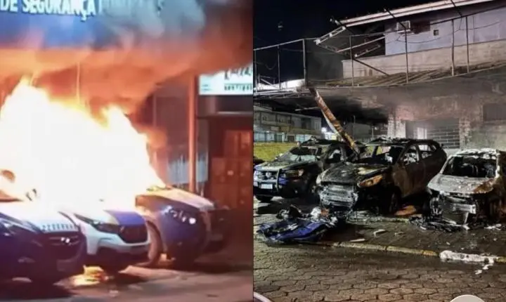 Bandidos incendiaram 4 viaturas da Polícia Civil de Santa Catarina na madrugada de hoje